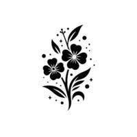 Elegant Black and White Floral with Two Flowers, Leaves, and Decorative Elements on a White Backdrop vector