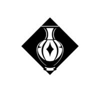 Stylized black and white vase illustration centered within a diamond shape, minimalist and elegant for or emblem. vector