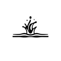 Minimalist Black and White Illustration of Water Splashing Upward, Featuring Waves and Droplets Against a Pure White Background. vector