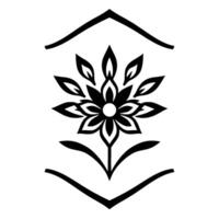 Symmetrical Black and White Floral Enclosed in Geometric Shapes, Abstract Botanical Art. vector