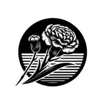 Elegant Black and White Floral Composition Carnations in a Circle with Detailed Line Art, High Contrast, and Striking Geometric Elements. vector