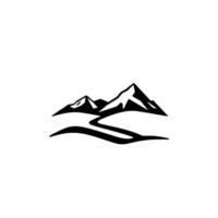 Black and White Mountain Range with Winding Path, , Minimalist on White Background. vector