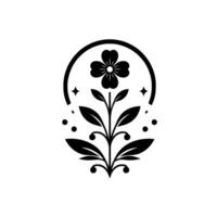 Minimalist Black and White Floral with Geometric Elements and Circular Frame, Emphasizing Elegance. vector