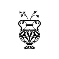 Elegant Black and White of an Ornate Vase with Branching Foliage, Depicting Floral Pattern in Minimalist Style. vector