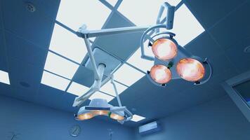 Lamp in operating room in hospital. Surgical lamps in operation room take with selective color technique and art lighting video