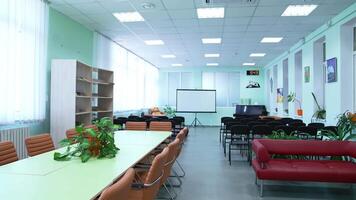 Auditorium For Lectures At University. Interior view of empty conference hall in university video