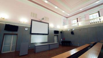 University classroom interior empty. Empty large lecture room of university classroom video
