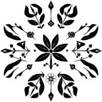 Symmetrical Floral and Foliage Pattern in Black and White, Decorative, Geometric, Repeating, and Symbolic of Nature. vector