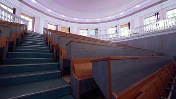 University classroom with chairs. Classroom lecture chairs with staircase in the middle of the class video