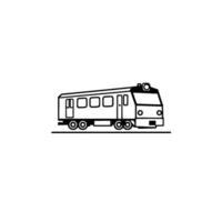 A simple black and white illustration of a train, side view, with minimalist , railway line. vector
