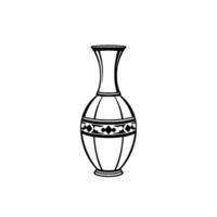 Minimalist Black and White Illustration of an Elegant, Ornate Vase with Geometric Pattern, Centered on White Background. vector