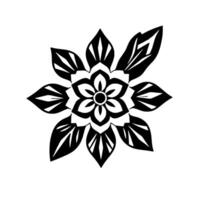 A symmetric floral illustration featuring a stylized black and white flower pattern with radiating petals and intricate details on a plain white background. vector