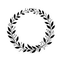 Elegant Black and White Circular Floral Wreath Featuring Leaves and Berries, Minimalist , Perfect for Invitations and Decorations. vector