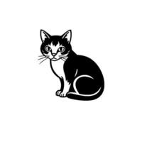 A stylized black and white cat sits gracefully, its pink nose and expressive eyes adding charm, against a stark white background, evoking simplicity and elegance. vector