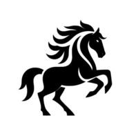 Silhouette of a rearing black horse with flowing mane, set against a stark white background, creating a symbol of power. vector