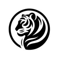 Stylized Black and White Tiger Head within a Circular Frame A Modern, Bold for Emblem or vector