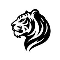 Bold Black and White Tiger Head Silhouette Side Profile Displaying Power, Strength, and Grace, Against a Clean White Backdrop. vector