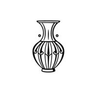 Elegant Black and White Illustration of a Decorative Urn or Vase, Featuring Ornate Vertical Lines and Detailed Symmetry. vector