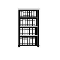 A simple illustration of a black bookshelf with books, set against a clean white backdrop, minimalist . vector