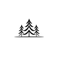 Minimalist Black Outline of Three Evergreen Trees on a Horizon Line Against a Clean White Background. vector
