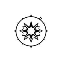 Black and White Geometric Compass , Featuring a Starburst Center and Spike Embellishments, Set Against a Pure White Background. vector