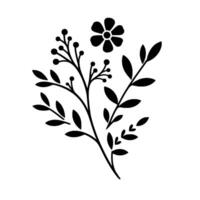 Elegant Black and White Botanical Illustration Featuring Leaves, Berries, and a Single Flower, Set Against a Clean White Background. vector