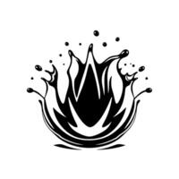 Abstract Black Liquid Splash with Droplets, Minimalist , Symmetric Crown Shape on White Background. vector