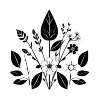 Monochromatic Floral Arrangement Stylized Black and White Composition of Flowers, Leaves, and Stems, Creating a Balanced and Elegant . vector