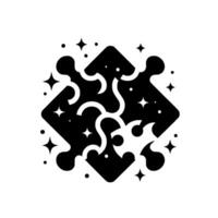 Abstract Black Puzzle Pieces with White Curves, Stars, and Dots on a White Background, Creating a Modern Geometric . vector