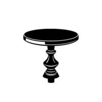 Elegant, minimalistic monochrome illustration of a vintage round side table with ornate pedestal base, isolated on white background. vector