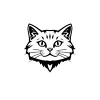Illustration of a Detailed Cat Face, Featuring a Detailed Outline in Black on a White Background. vector