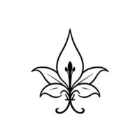 Ornate BlackLined Lily An elegant, symmetrical floral with stylized petals and swirling accents on a stark white background, minimalistic yet refined. vector