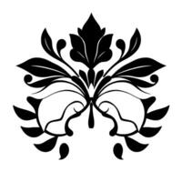 Symmetrical Black Floral with Leafy Elements, Intricate Details, and a Modern Decorative Style, Set Against a White Background. vector