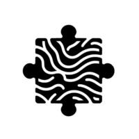 Black Puzzle Piece with Textured Interior and Four Connectors Isolated on White Background, Symbolic of Connectivity and ProblemSolving. vector