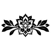 Elegant Black White Floral with Ornate Leaves, Symmetrical Pattern on a White Background, Ornamental Style. vector