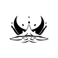 Abstract black and white illustration of a stylized crownlike form with a watersplash or wave pattern, simple on white background. vector