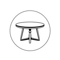 A minimalist black and white circular depicting a classic, roundtop coffee table with a detailed pedestal base and four legs. vector