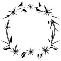 Elegant Black and White Floral Wreath with a Circular , Featuring Petals and Leaf Details, Bordering a Blank White Space. vector