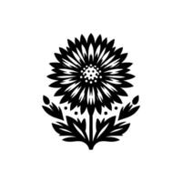 Intricate Black and White Floral with Detailed Petals, Foliage, and Stems on a Pristine White Background. vector