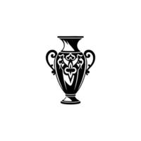 Bold Black and White Illustration of a Decorative Amphora with Ornate Floral Designs and Scroll Handles on a Clean White Background. vector
