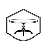 Elegant Black and White Oval Table Illustration Enclosed in a Detailed Hexagonal Crest, with a Modern Vintage Feel. vector
