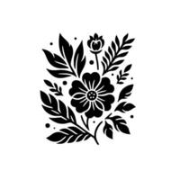 Bold Black Floral Illustration Symmetric composition of a flower and foliage silhouette against a pristine white backdrop. vector