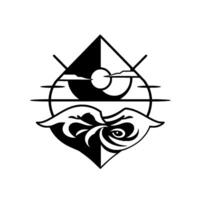 Geometric Black White Symbol Eye within a Diamond, HalfMoon, Clouds Abstract Lower , Symbolic. vector
