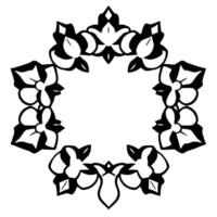 Elegant Black and White Floral Frame Symmetrical, Circular with Leafy Details, Ideal for Embellishment. vector