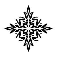 Symmetrical Black and White Floral Ornament with Leaf and Pointed Designs Centered on a White Background. vector