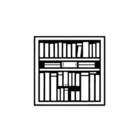 Minimalist Black and White Illustration of a Bookshelf Filled with Books, Suggesting Knowledge and Learning. vector