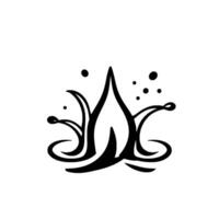 Abstract Black and White Floral with stylized flames and swirling details, a modern minimalist . vector