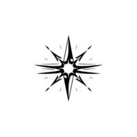 A stark black and white stylized eightpointed star with sharp angles and radial symmetry set against a clean white backdrop. vector