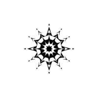 Symmetrical Black and White Abstract Starburst Mandala with Pointed Edges and Geometric Repeating Pattern. vector