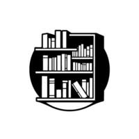 Minimalist Silhouette A black and white circular featuring a stylized bookshelf filled with books. vector